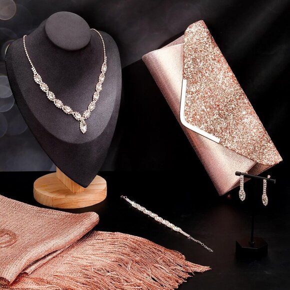 Rhinestone Jewelry Set with Shawl Clutch Purse for Women Evening Weddings - Picture 2 of 7